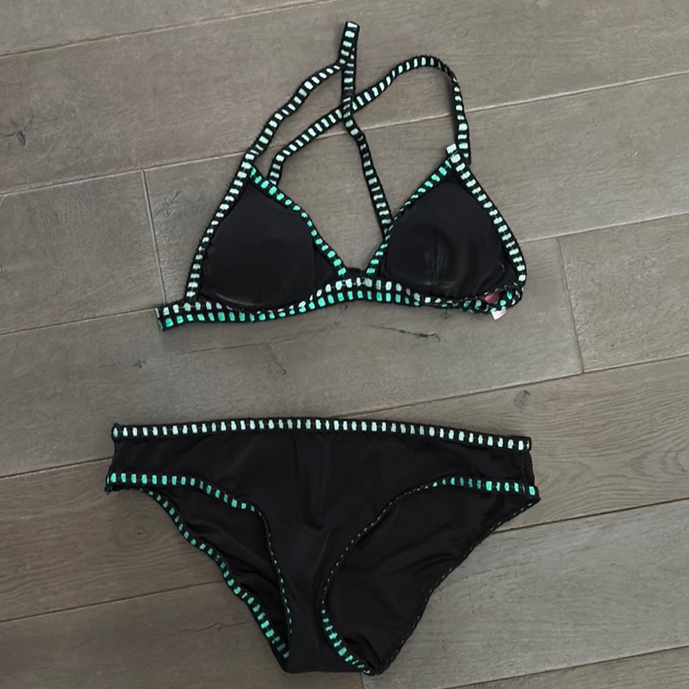 Victoria's Secret Black and Green Bikini with Studded Trim